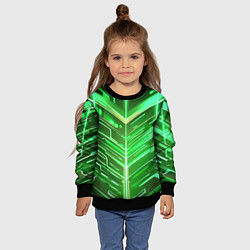 Свитшот детский Зелёные неон полосы киберпанк, цвет: 3D-черный — фото 2