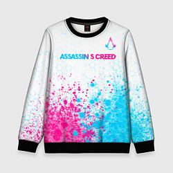 Свитшот детский Assassins Creed neon gradient style посередине, цвет: 3D-черный