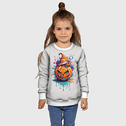 Свитшот детский Хэллоуинская тыква в красках, цвет: 3D-белый — фото 2