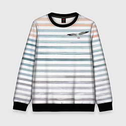 Свитшот детский Море скрытое в полосках тельняшки чайка, цвет: 3D-черный