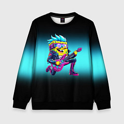 Свитшот детский Sponge Bob - rock guitarist - ai art, цвет: 3D-черный