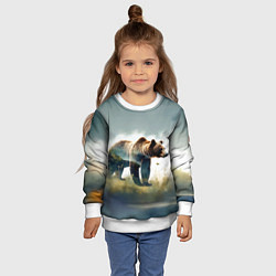 Свитшот детский Минималистичный пейзаж с медведем акварель, цвет: 3D-белый — фото 2