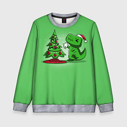 Свитшот детский Новогодняя проблема тираннозавра рекса, цвет: 3D-меланж