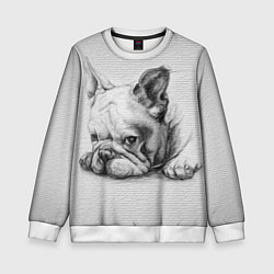 Свитшот детский Французский бульдог чб рисунок на стене, цвет: 3D-белый