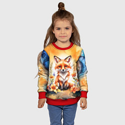 Свитшот детский Рыжая лиса с цветами акварелью, цвет: 3D-красный — фото 2