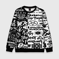 Свитшот детский Логотипы лучших групп черно белый, цвет: 3D-черный