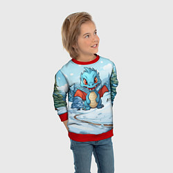 Свитшот детский Дракон на зимнем заснеженном фоне, цвет: 3D-красный — фото 2