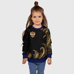 Свитшот детский Герб России и золотистый узор, цвет: 3D-синий — фото 2