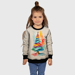 Свитшот детский Новогодняя ель акварелью на холсте, цвет: 3D-черный — фото 2