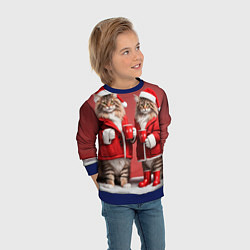 Свитшот детский С новым котом - два кота в костюмах Санты, цвет: 3D-синий — фото 2