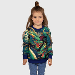 Свитшот детский Два Японских дракона - ирезуми, цвет: 3D-синий — фото 2