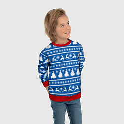 Свитшот детский Синий свитер с новогодними оленями, цвет: 3D-красный — фото 2