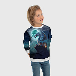 Свитшот детский Дракон на скале на фоне луны, цвет: 3D-белый — фото 2