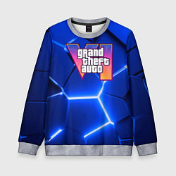 Детский свитшот GTA 6 лого на фоне разлома синих плит