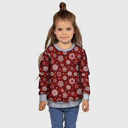 Свитшот детский Snowflakes on a red background, цвет: 3D-меланж — фото 2