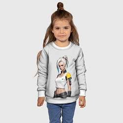 Свитшот детский Девушка в белом топе Cyberpunk 2077, цвет: 3D-белый — фото 2
