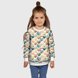 Свитшот детский Разноцветные нарисованные сердечки, цвет: 3D-белый — фото 2