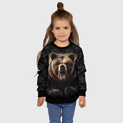 Свитшот детский Агрессивный медведь России патриот, цвет: 3D-черный — фото 2