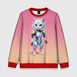 Свитшот детский Funny kitten - cyberpunk, цвет: 3D-красный