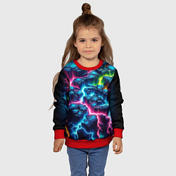 Свитшот детский Трещины и неон, цвет: 3D-красный — фото 2