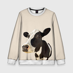 Свитшот детский Корова на бежевом фоне, цвет: 3D-белый