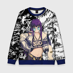 Свитшот детский Ферн и иероглифы, цвет: 3D-синий