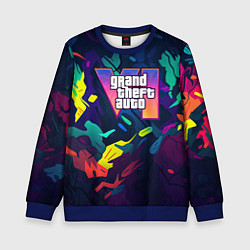 Свитшот детский GTA 6 logo яркий неоновый камуфляжный стиль, цвет: 3D-синий