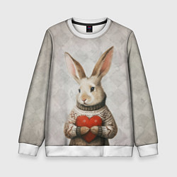 Свитшот детский Влюблённый кролик в свитере с сердцем, цвет: 3D-белый
