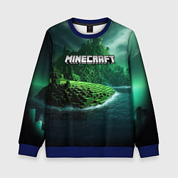 Свитшот детский Minecraft logo зеленый мир, цвет: 3D-синий