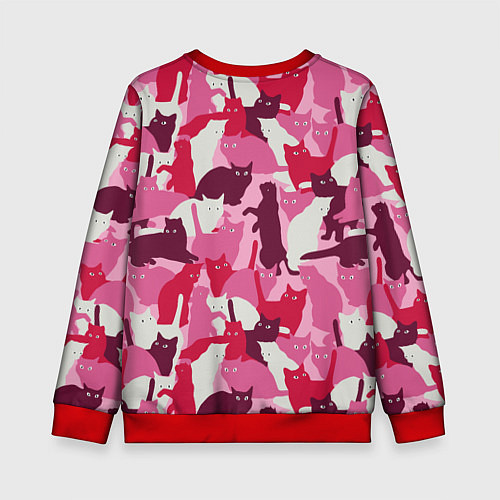 Детский свитшот Розовый кошачий камуфляж / 3D-Красный – фото 2