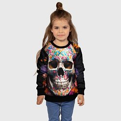 Свитшот детский Яркие цветы и череп, цвет: 3D-черный — фото 2