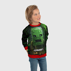 Свитшот детский Minecraft зеленый персонаж в пещере, цвет: 3D-красный — фото 2