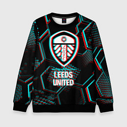 Свитшот детский Leeds United FC в стиле glitch на темном фоне, цвет: 3D-черный