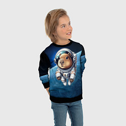 Свитшот детский Кроха капибара в космическом скафандре, цвет: 3D-черный — фото 2