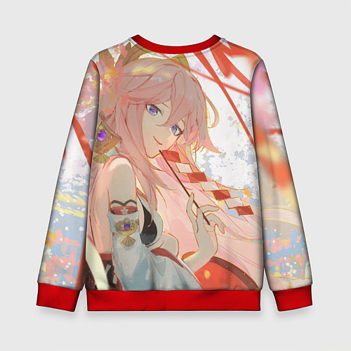 Детский свитшот Genshin Impact Яэ Miko smile kitsune / 3D-Красный – фото 2