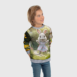 Свитшот детский Забавный белый кролик в платье, цвет: 3D-меланж — фото 2