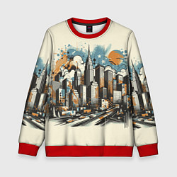 Свитшот детский Рисунок города с небоскребами, цвет: 3D-красный