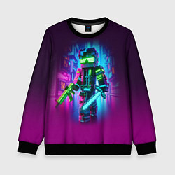 Свитшот детский Cyberpunk and Minecraft - collaboration ai art, цвет: 3D-черный