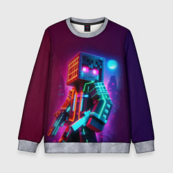 Свитшот детский Cyberpunk and Minecraft - collaboration ai art, цвет: 3D-меланж