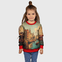 Свитшот детский Винтажная открытка городского канала, цвет: 3D-красный — фото 2