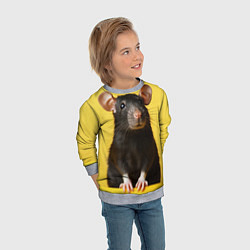 Свитшот детский Крыса черная, цвет: 3D-меланж — фото 2