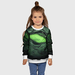 Свитшот детский Разрез на зеленой абстракции, цвет: 3D-белый — фото 2