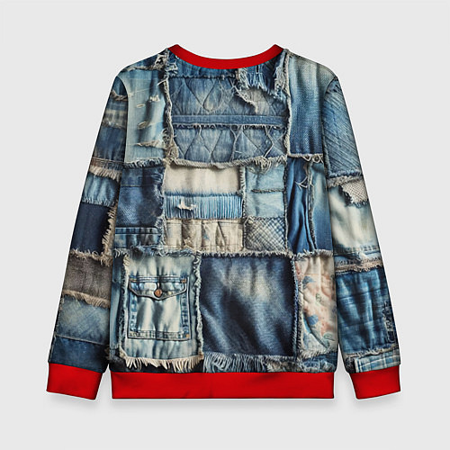 Детский свитшот Patchwork denim - vogue / 3D-Красный – фото 2