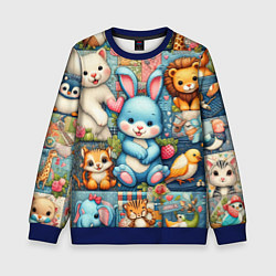 Свитшот детский Funny hare and his friends - patchwork, цвет: 3D-синий
