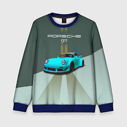 Свитшот детский Порше 911 спортивный немецкий автомобиль, цвет: 3D-синий