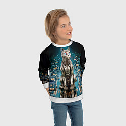 Свитшот детский Кибер кот сидит на печатной плате, цвет: 3D-белый — фото 2