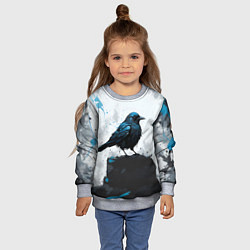 Свитшот детский Ворон с чёрно-голубым оперением, цвет: 3D-меланж — фото 2