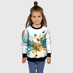 Свитшот детский Бирюзово голубая абстракция, брызги краски на бело, цвет: 3D-черный — фото 2