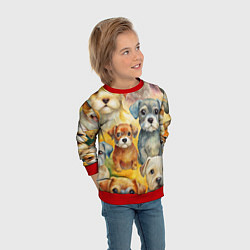 Свитшот детский Красочный паттерн с щенками, цвет: 3D-красный — фото 2