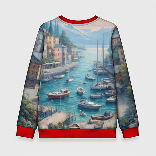 Детский свитшот Гавань с лодками / 3D-Красный – фото 2